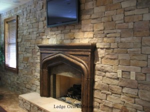 Stone Acccent wall with Flat screen and fireplace