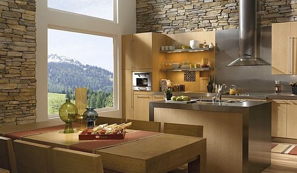 How to create a contemporary looking kitchen with panel stone veneer.